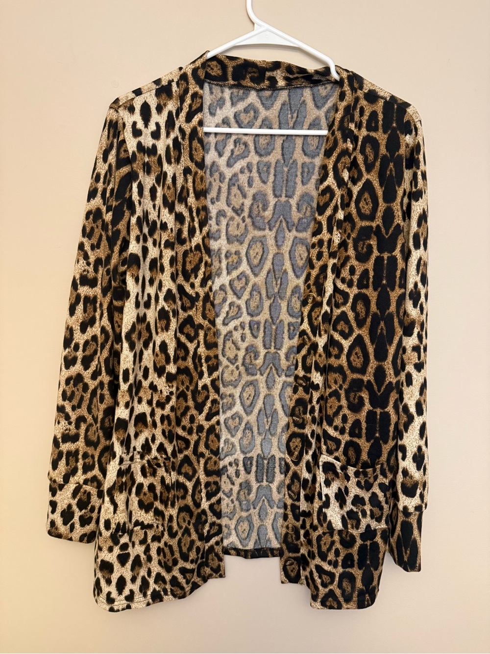 Leopard Print Open Front Women's Cardigan Sweater - Tan/Black